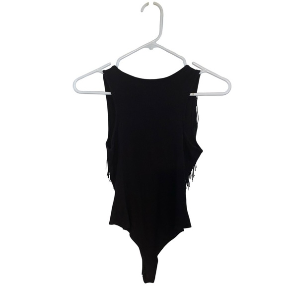 ANGL Black Fringe Sleeveless Body Suit plunging neck boho western cowgirl top - Picture 8 of 8